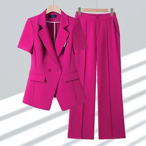 2025 New Fashion Women Suits Short Sleeves Turn Down Collar Blazer Women Chic Solid Pants 2 Piece Sets Office Sets