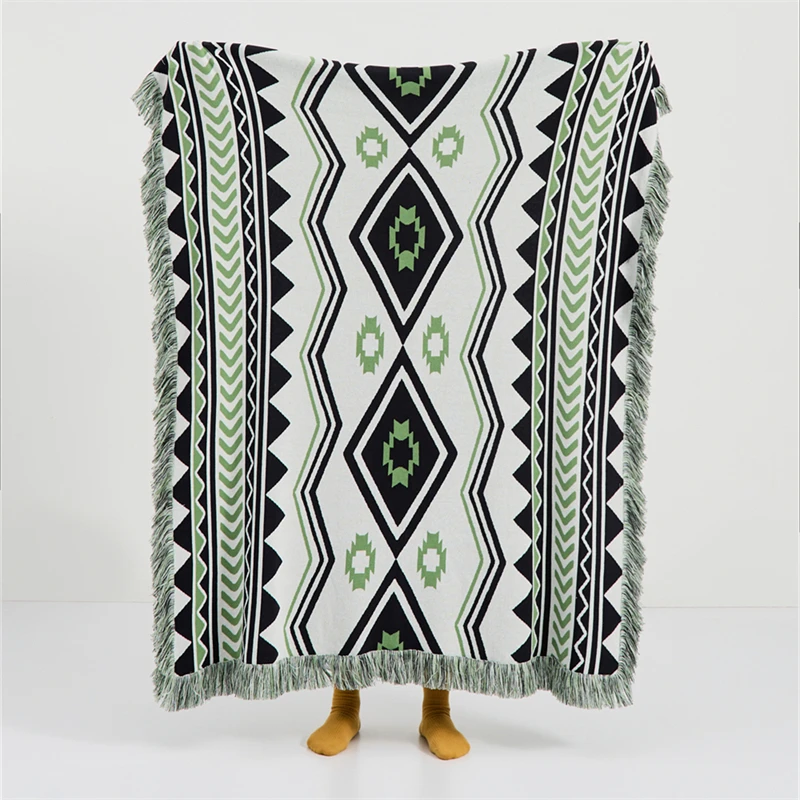 Wholesale Bohemian Style 100% Cotton  Knitted Throw Blanket For Home Decoration Sofa And Travel With Tassel  ARS supplier