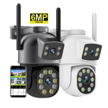 6MP Wifi Ptz Camera Dual Lens Dual Screen Ai Human Auto Tracking Wireless Security Camera 360 Outdoor Security Protection