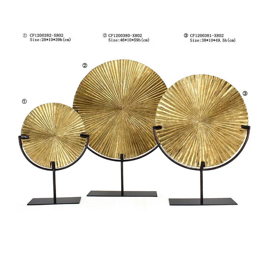 Desktop Figurine resin round Leaf Sculpture with metal Base Sculpture Modern Decorative Object for Home and Office and Table an factory