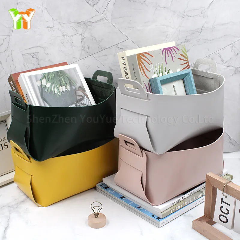 Leather Home Storage Box Desktop Foldable Sundry Storage Baskets Organizer Storage