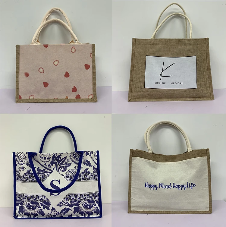 Custom Printed Large Natural Reusable Jute Fiber Bag Burlap Tote Jute Bags For Sale With