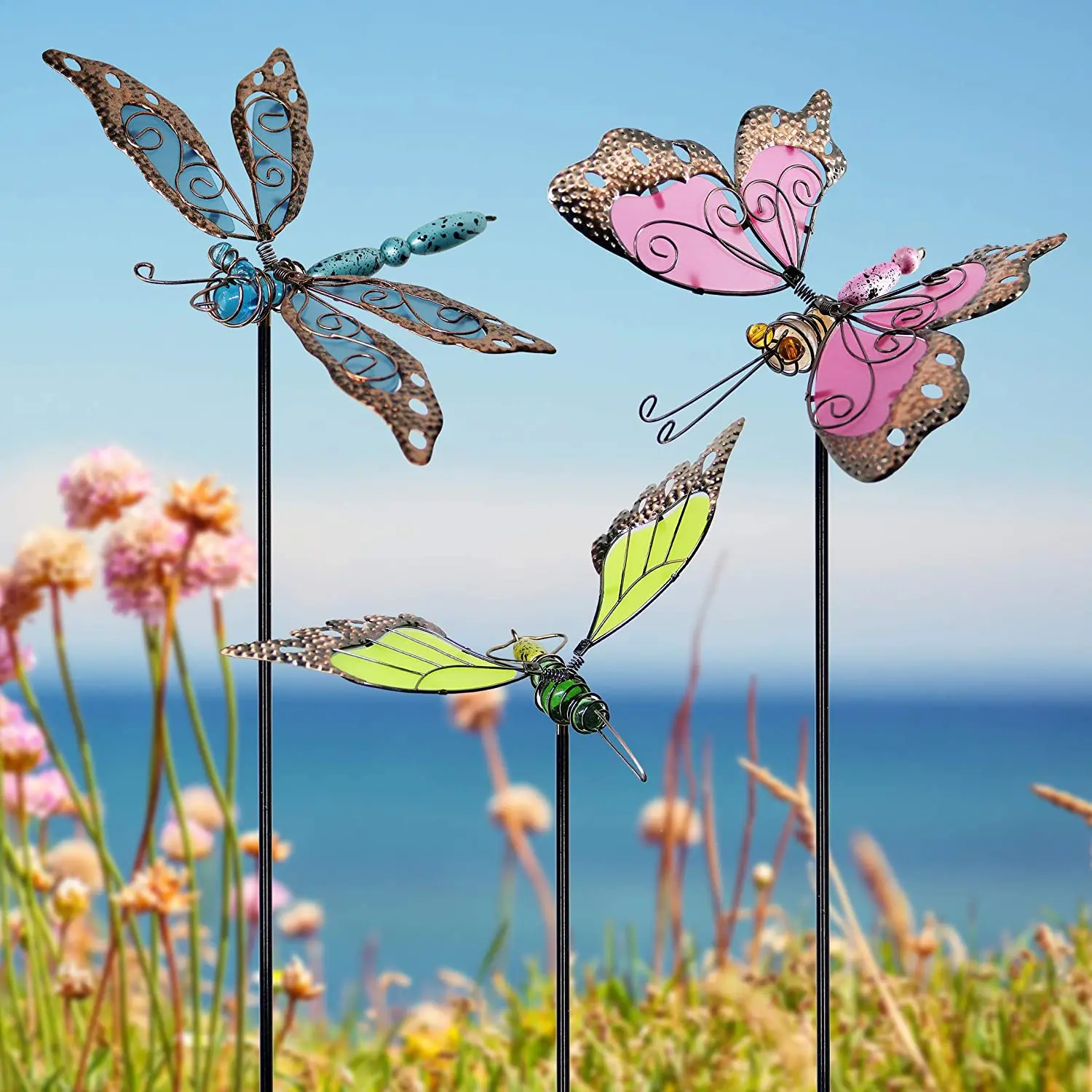 34 Inch Butterfly  Dragonfly Hummingbird Stakes Glow in Dark