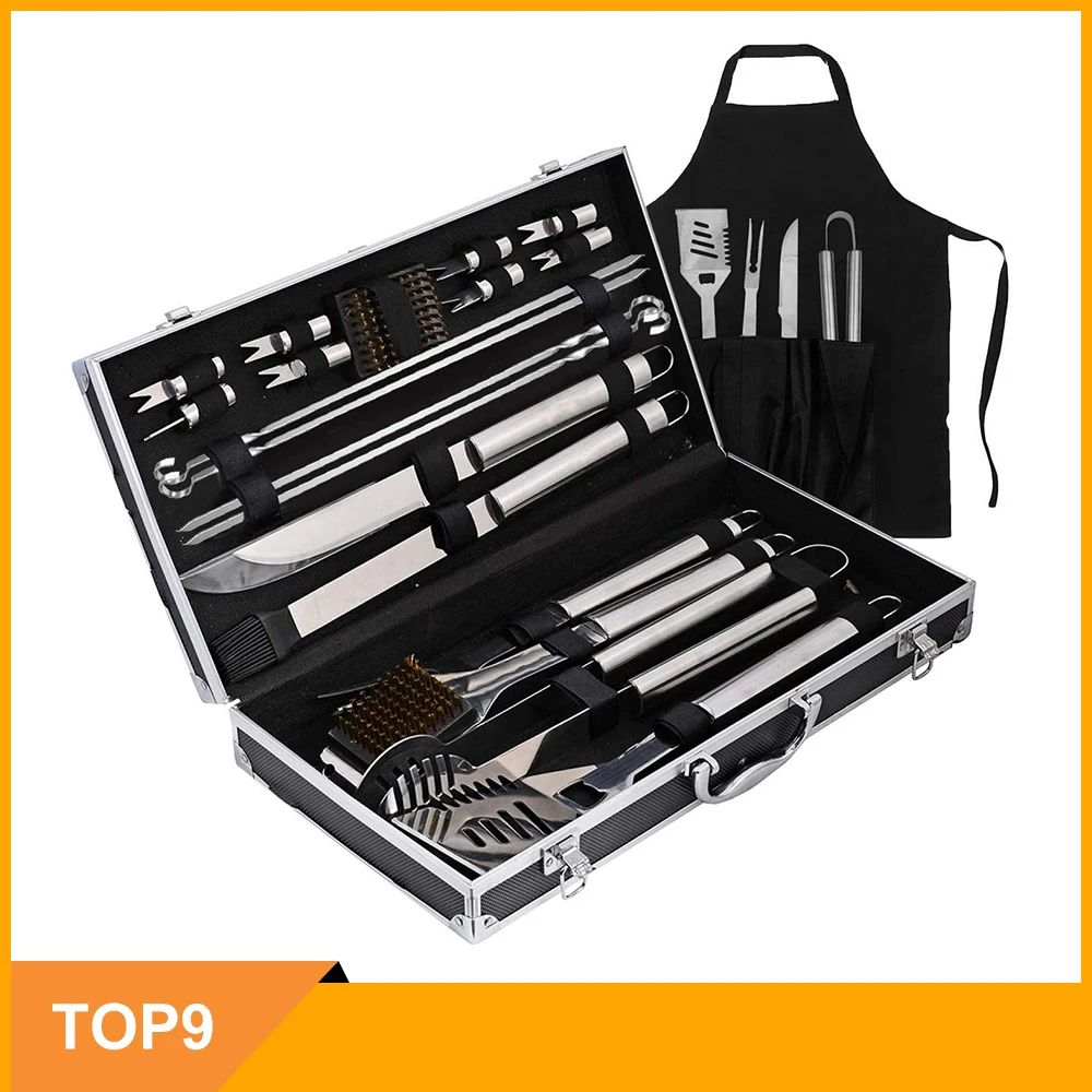 19Pcs Heavy Duty Stainless Steel BBQ Grill Tool Accessories Set Kit In Gift Box