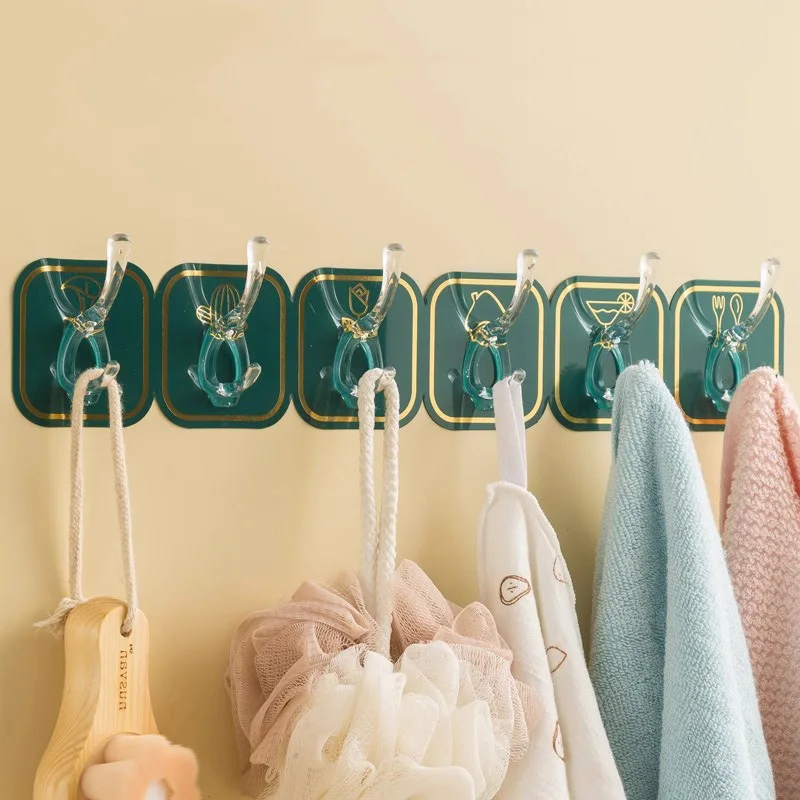 Long Row Traceless Transparent PVC Plastic Towel Hanger Storage Accessories Adhesive Eco-Friendly Minimalist Wall Hook Hook