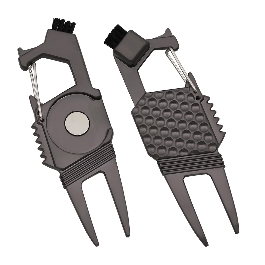 High Quality Multi-function Metal Golf Divot Repair Tool with Bottle Opener Brush Belt Clip and Magnet for ball marker