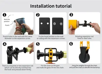 Photography Backdrop 6 Roller Wall Mounting Manual Photo Background Holder Support System with Hooks Bars for Home Studio Live detail image