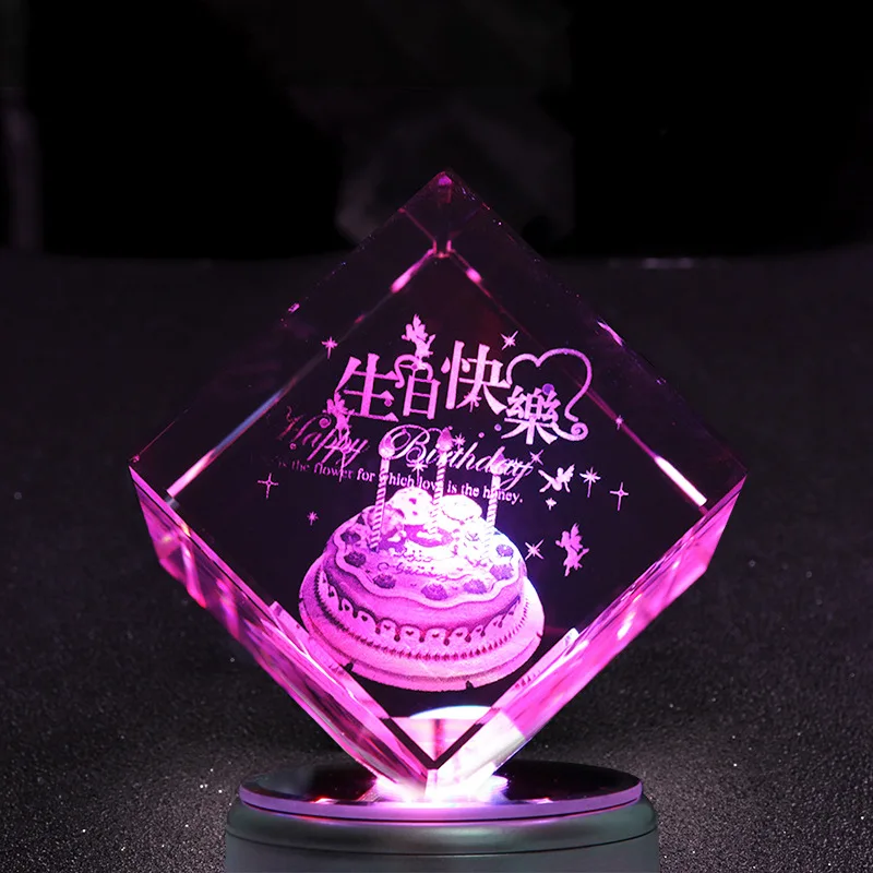 JY Cubo de cristal decorativo más vendido Grabado láser 3D