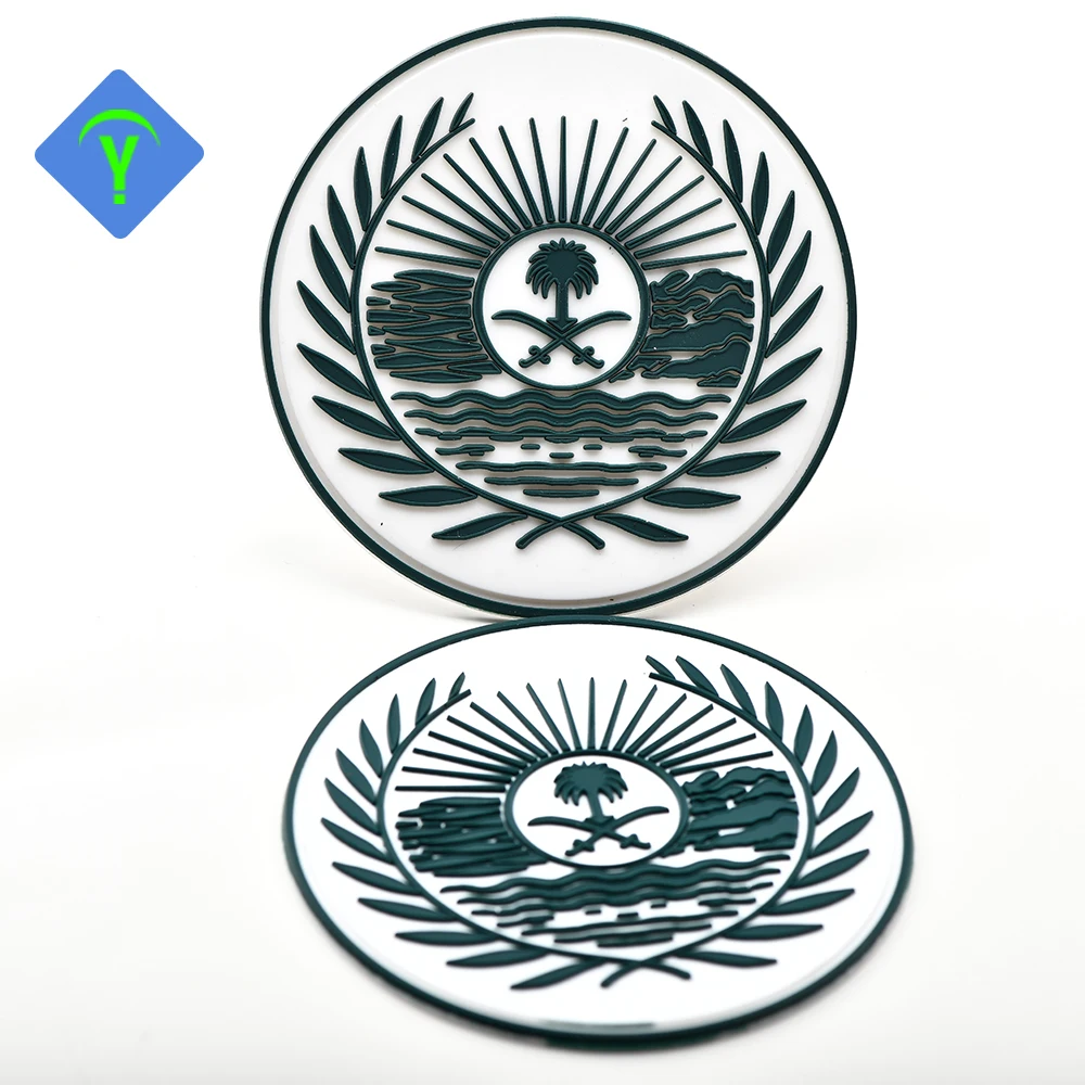 Saudi Arabian Emblem Embossed Logo PVC 3D Soft Rubber Patches Badges for Hat