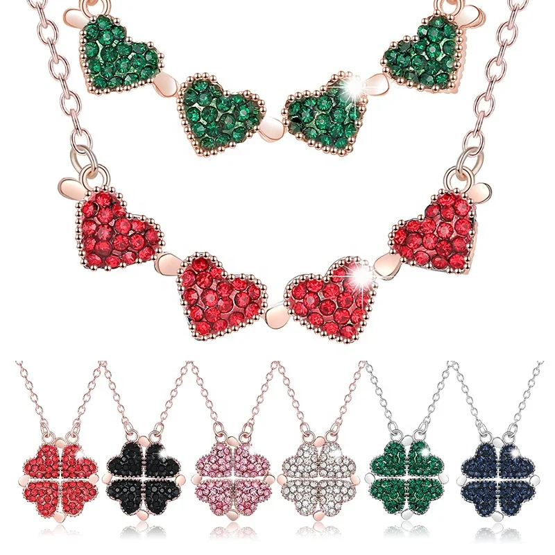 Double Sided Heart Clover Chain, Four Leaf Clover Necklace