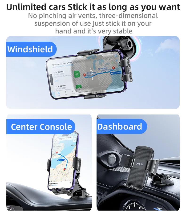 Yesido C175 ouverture à une touche 360 Angle de vision réglable Mini ventouse éjecteur Clip support pour téléphone