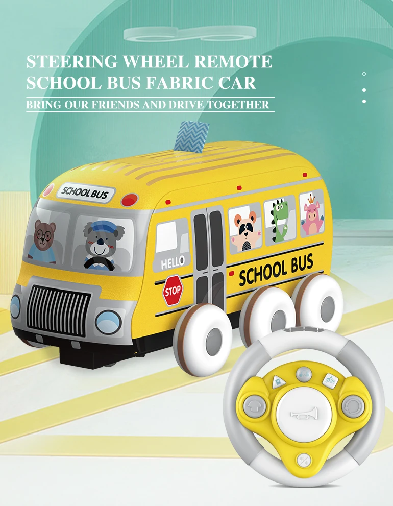 STEM Baby RC Soft Sponge Remote Control School Bus Educational Steering Wheel Baby Cloth Car Toy With Light And Music
