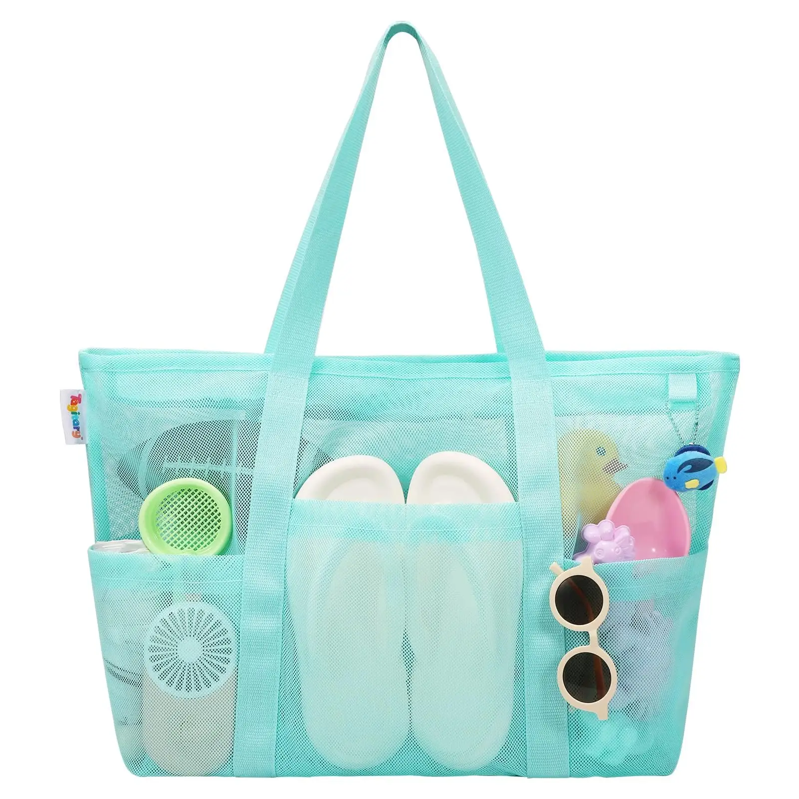 Women's Large Capacity Foldable Summer Travel Shoulder Handbag Zipper Pocket Beach Tote Bag for Shopping Mesh Design