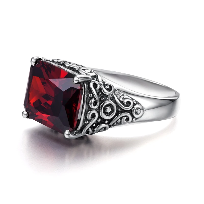 Medieval Ring Men Pure Garnet Stone Vintage Jewelry