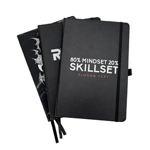 Custom Logo Debossed Hardcover Notebook A5 Engraved Black PU Leather Hardcover Gift Notebook Journal for Office School