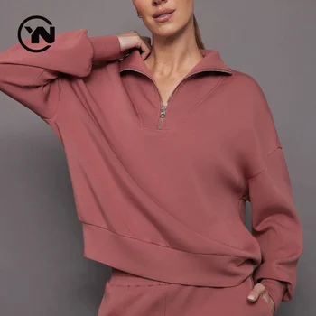 Wholesale Custom Crew Neck Quarter Zip Pullover Custom Logo Women Long Sleeve 1/4 Zip Sweatshirt
