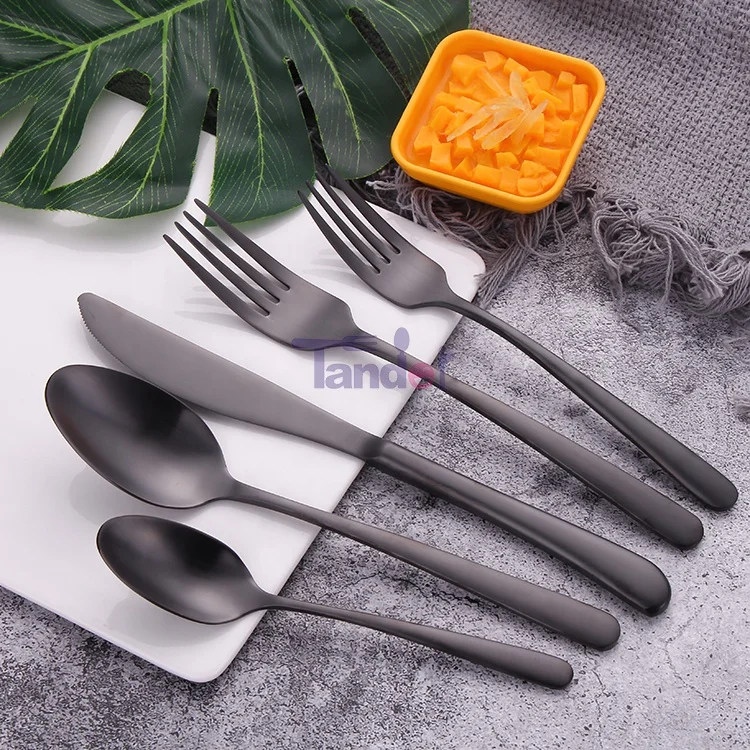 Elegant 24-Piece Matte Black Flatware Set Satin Polished 18-10 Stainless  Steel Cutlery for Back to School