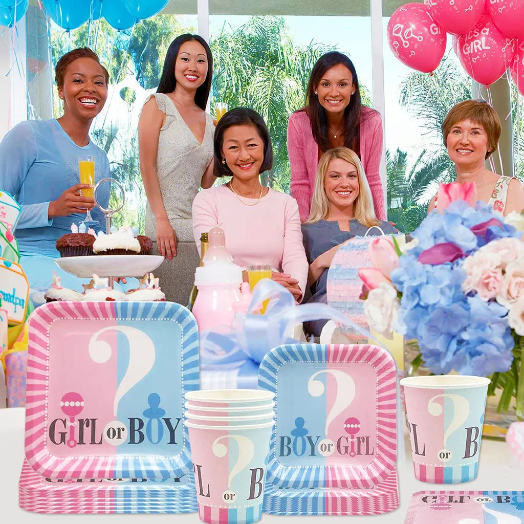 Nicro Gender Reveal Dinnerware Plate Cups Cutlery Napkins Baby Shower