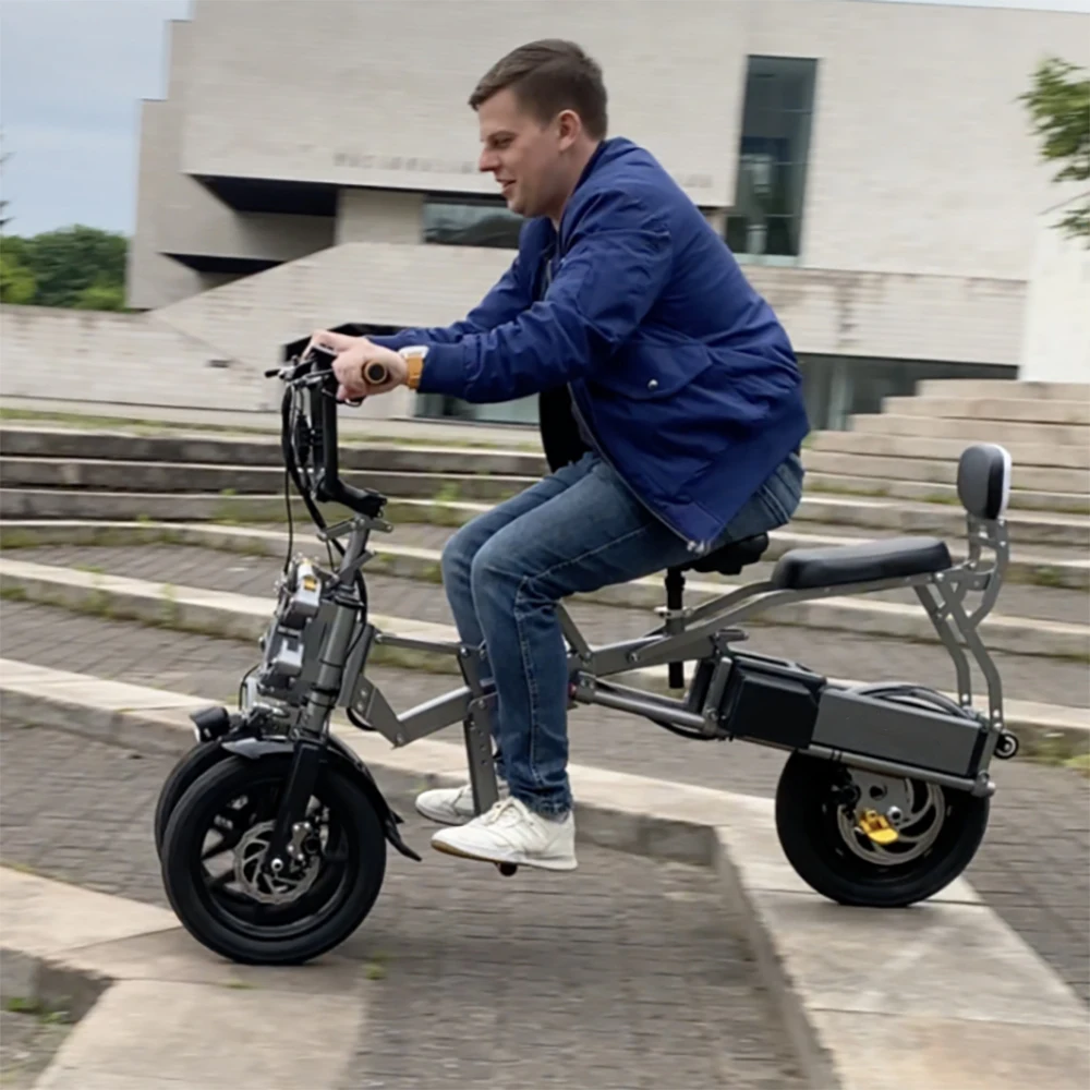 Korea Japan Wheels Dual Battery 48v 500w Upgraded Foldable Scooter  Tricycle E Bike Women Reverse Trike Electric Family Bike