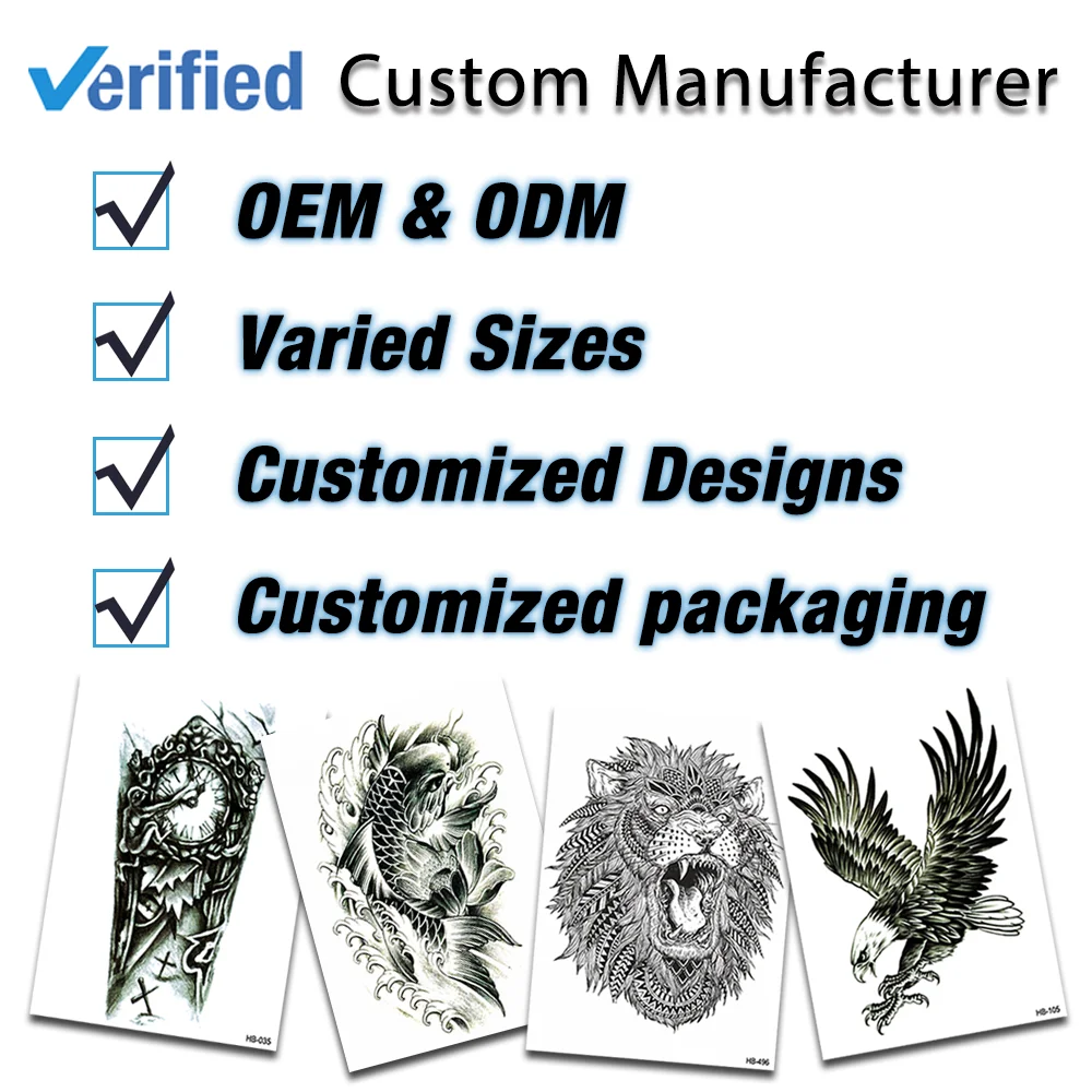 Custom Premium Long Lasting Printing Fashionable Design Water Transfer Body Temporary Tattoo
