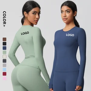 Custom Logo Quick Drying Lightweight Long Sleeve Shirt Soft Sweaty Stretchy Jogger Biker Running Fitness Sports Yoga Tops