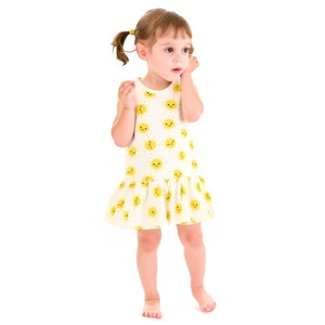 Skin-Friendly 95% Cotton Toddler Girls Sun  Print Sleeveless Ruffled Hem Dress for Daily & Summer Wear