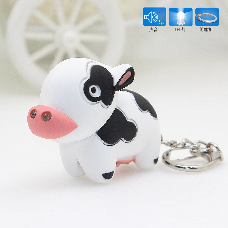 Farmers Friends Keyring Torch Yellow Cow Pig Duck Animal Sound Key Ring Light 