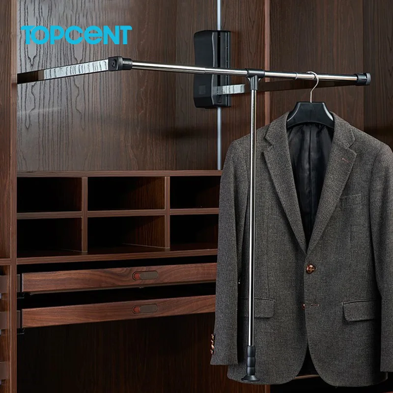 TOPCENT Factory Custom Soft Closing Wardrobe Lifting Clothes Rail Pull Down Wardrobe Lift