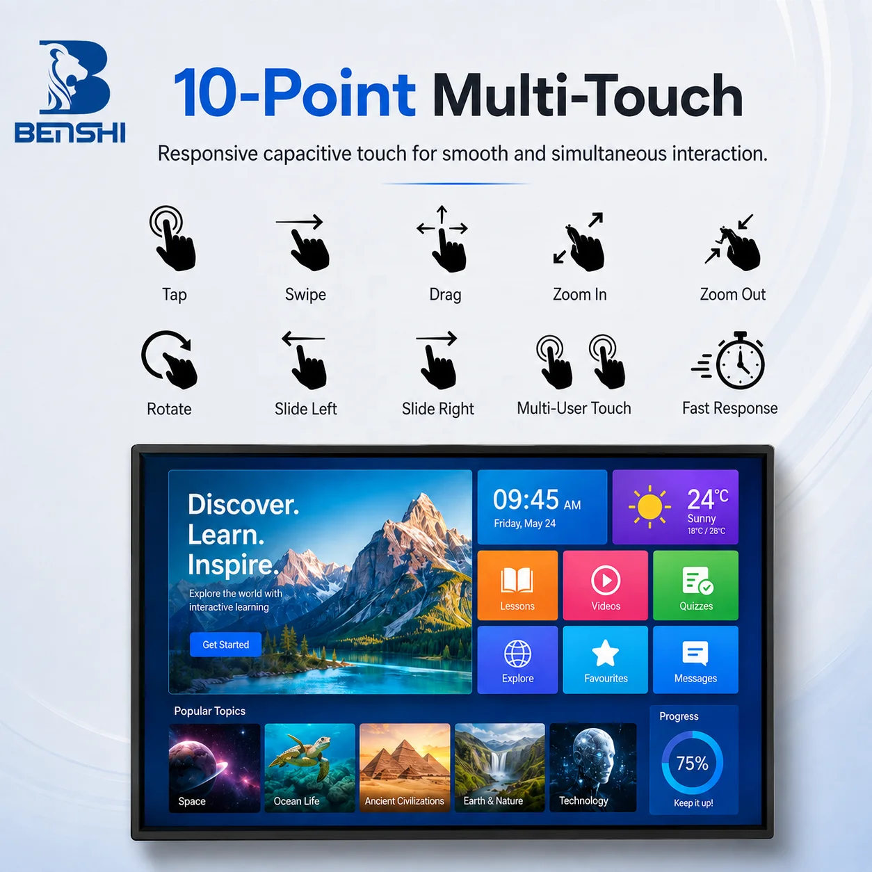 Wall Mounted Capacitive Touch Screen Monitors TV Display Player 4k Android Digital Menu Board Publicidad Signage and Displays