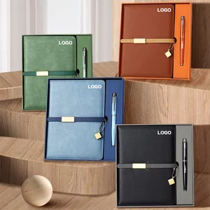 A5 Business Notebook Gift Set Hardcover Metal Pendant Buckle PU Leather Cover with Thread Sewing Binding for Meeting Records