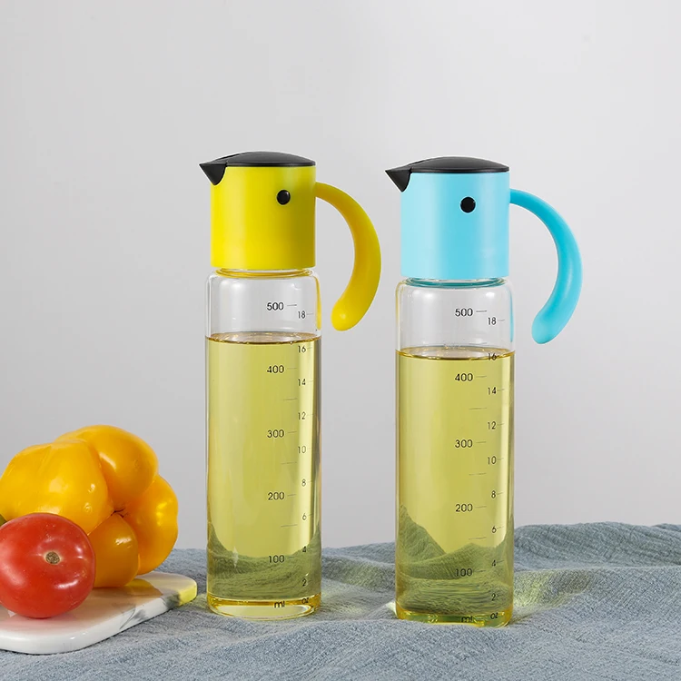 New Design 500ml Multiple Color Automatic Gravity Glass Oil and Vinegar Dispenser with Measure on Glass Bottle