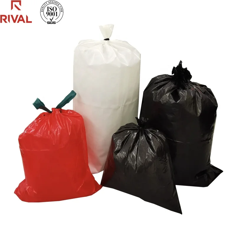 20mic Black Trash Bag with Red String - China Drawstring Trash Bag