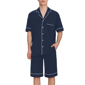 Summer Men's Pijamas Short Sleeve Lounge Wear Set Bamboo Viscose Adult Pajama Set Men Sleepwear Loungewear