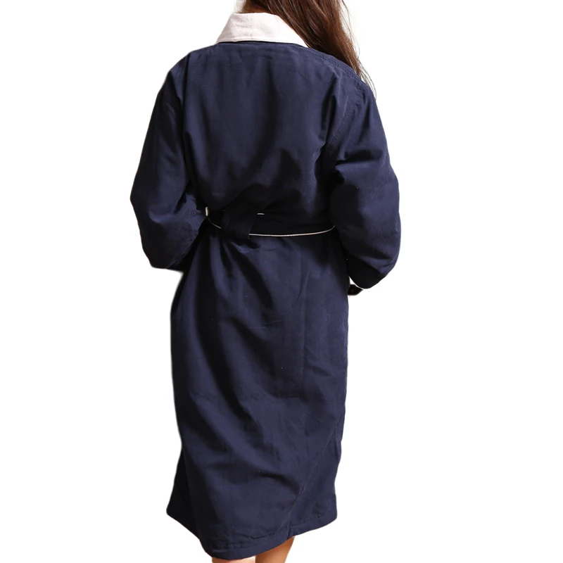 Wholesale Hotel Spa Robe Luxury Dark Blue Terry Lined Microfiber Shawl Collar 100% Cotton Bathrobe Women Men Sleepwear Adults