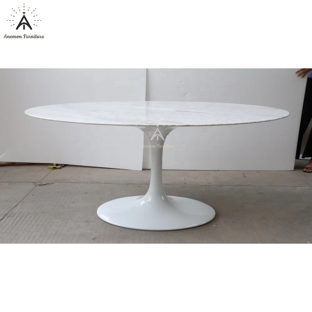 AF T159 Italian Contemporary Design White Marble Fiberglass Oval Tulip Dining Table