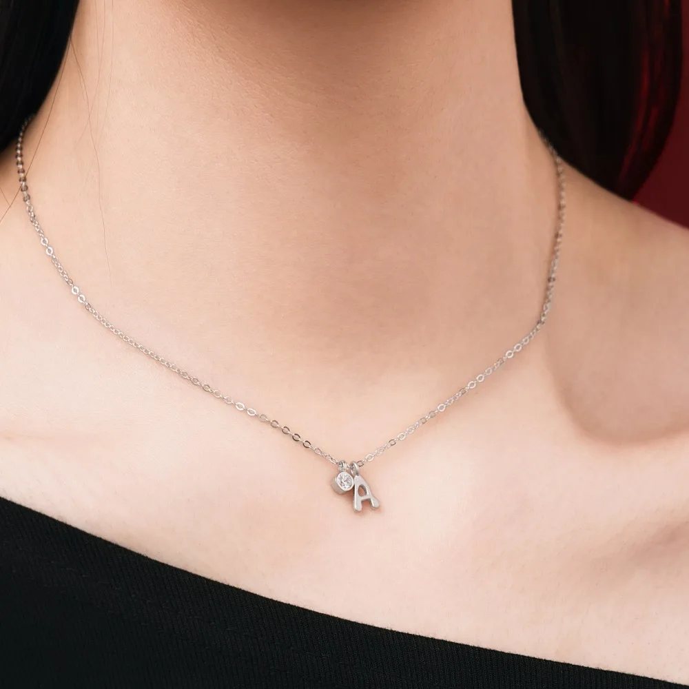 KAKODIY -A- Initial Necklace Rhodium Plated 925 Sterling Silver 5A Zirconia Small Initial Monogram Pendant Necklace for Women detail 3
