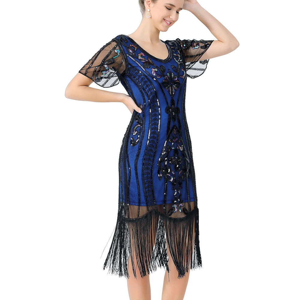 fitted lace wedding dress Queendancer Women Light Khaki 1920s Flapper Dress Great Gatsby Dress for  Women Short Sleeves Party Dress Roaring 20s – queendancer main image 0