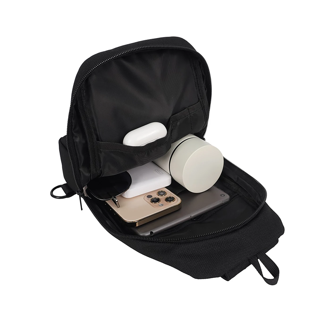 product wholesale casual style fanny pack sports waist belt bag crossbody chest bag for couples polyester material black zipper closure-6
