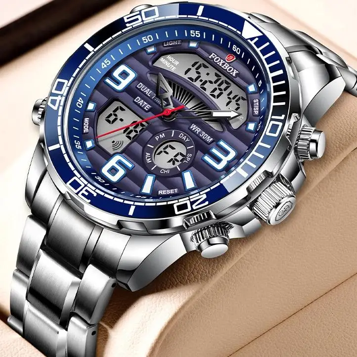 Lige Fb0007 Dual Display Luxury Chronograph Business Watches Men Stainless  Waterproof Digital Watches for Men Relogio Masculino