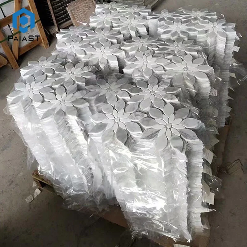 product kitchen backsplash water jet carrara white marble mosaicflower pattern marble mosaic medallion-3