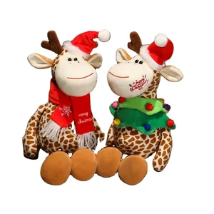 Custom New Christmas Elk & Giraffe Plush Toys Cute Animal Dolls Soft Baby Comfort Holiday Gift PP Cotton Filled