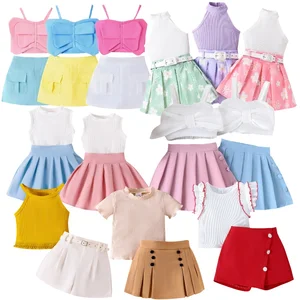 Wholesale 2-Piece Casual Girls Clothing Sets Solid Pattern Bow Suspender Top and Shorts for Kids Kids Wear