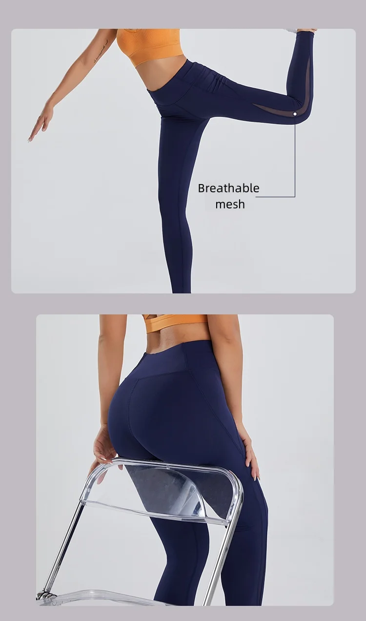 Women's Breathable Leggings Mesh sports pants high waist hips running quick-drying fitness nine-point Tight Yoga Pants For Women supplier