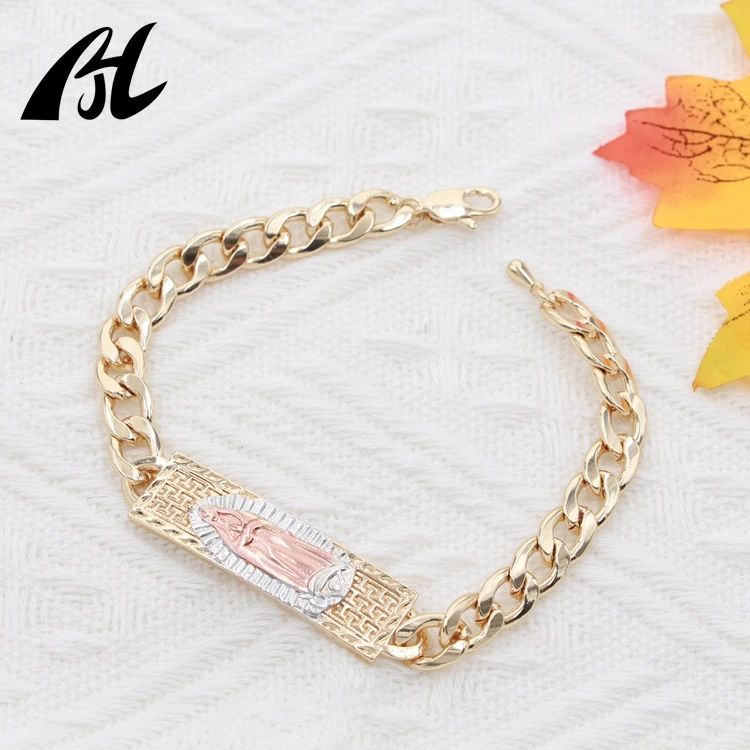 14kgold Oro Laminado Green San Judas Tadeo Bracelet Men Women Punk