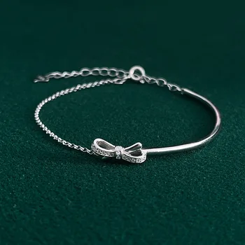 Bow Bracelet Women Hand Accessories Design Small Fresh 925 Sterling Silver Girly Trendy Silver Plated Zircon Bowknot Bracelet