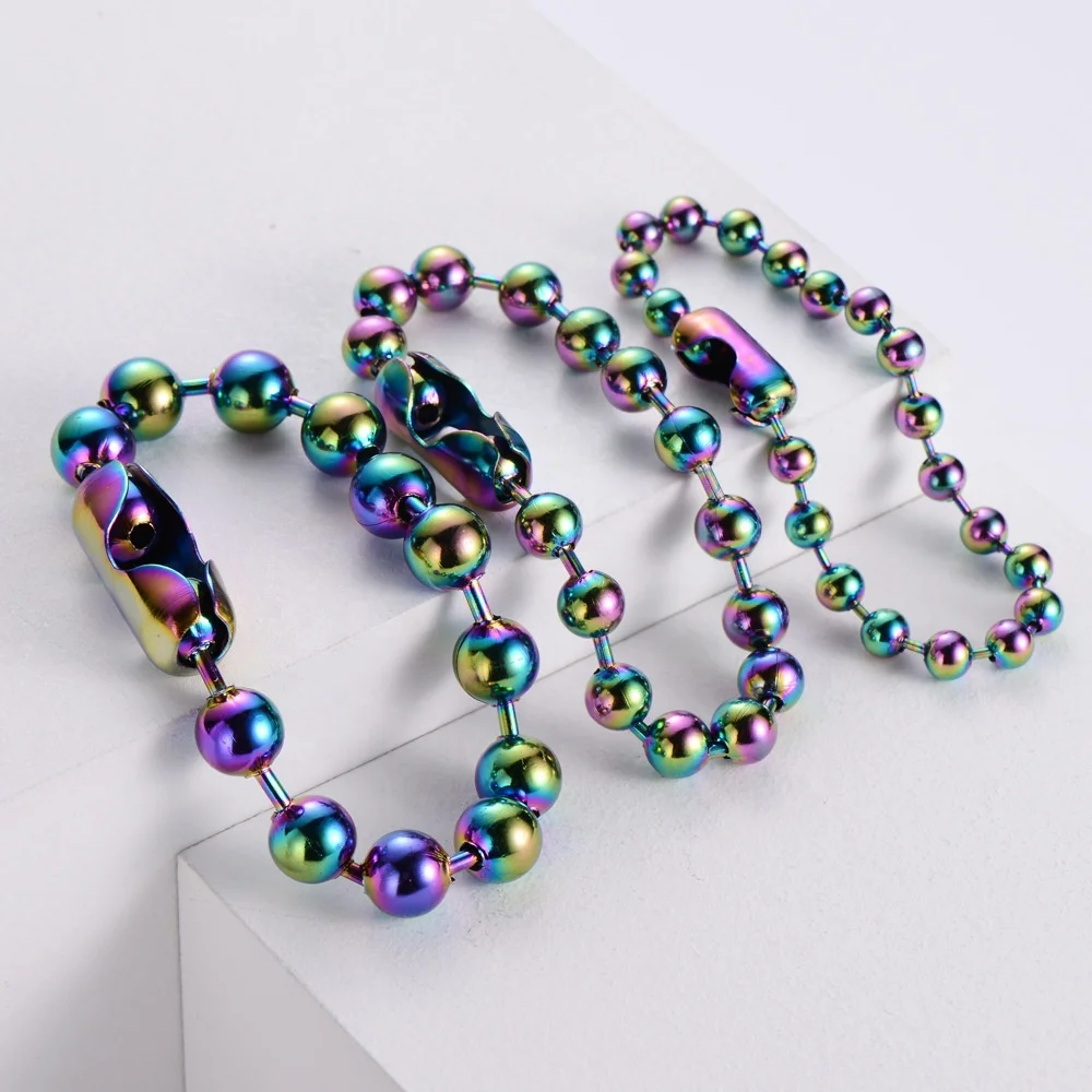 Rainbow Titanium Plated Hematite Seven Color Stainless Steel Bead Chain Necklace Bracelet Jewelry Sets for Women Gift