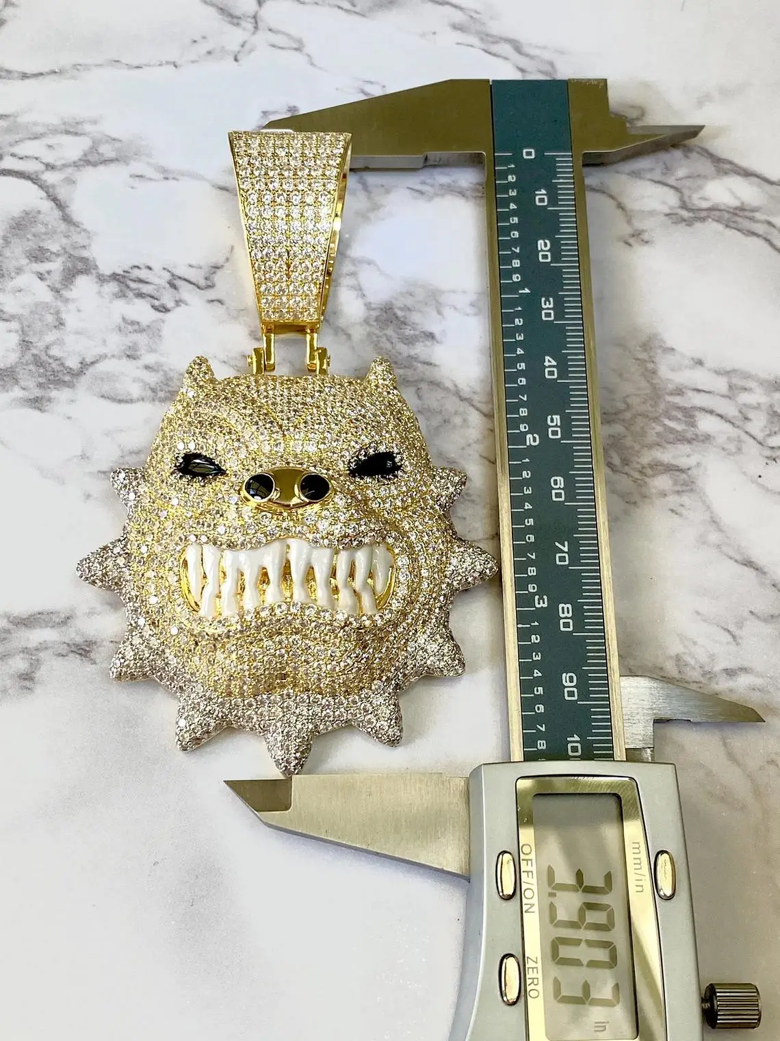 Hip Hop Fashion Jewelry 14k Gold Iced Out Full Cz Bully Dog Pendant