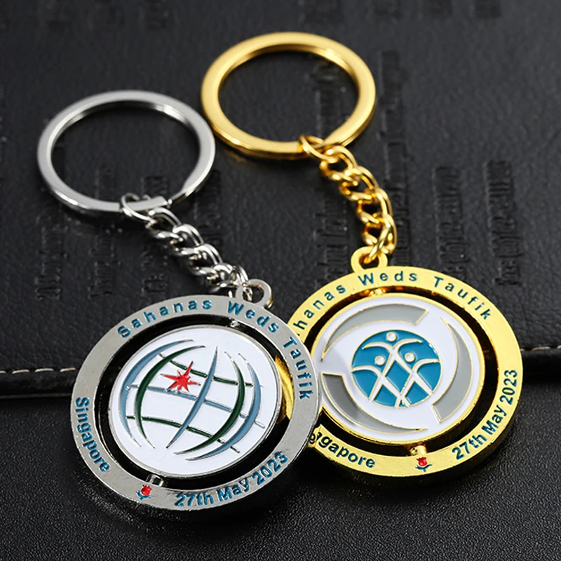 Customised Logo Keychains Designer 2D 3D Metal Key Chain 360 Degree Rotating Spinning Lion Anniversary Keyring Custom Keychain
