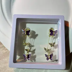 Trendy Aesthetic Purple Crystal Butterfly Dangle Earrings