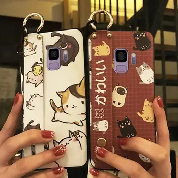 Soft TPU Cartoon Pattern Wristband With Lanyard Strap Cell Phone Case Cover For SAMSUNG Galaxy S 3 4 5 6 7 8 9 10 E Edge Plus 5G